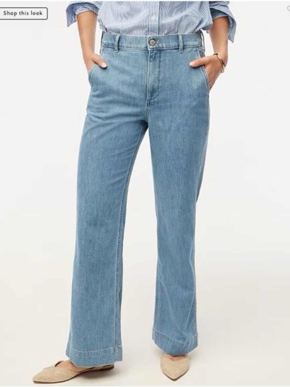 J.Crew drapey light wash denim jean trouser wide loose leg 27”